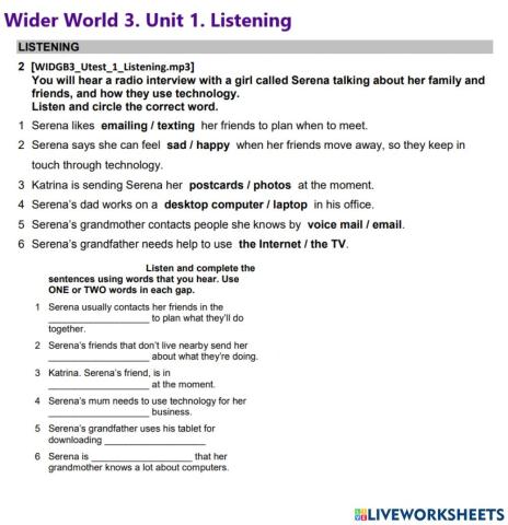 Wider World 3. Unit1. Listening