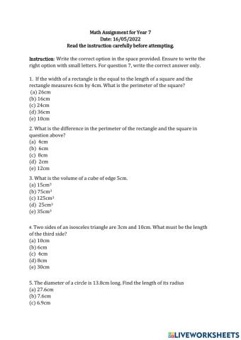 Area and Perimeter and Volume