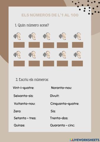 Els números de l'1 al 100