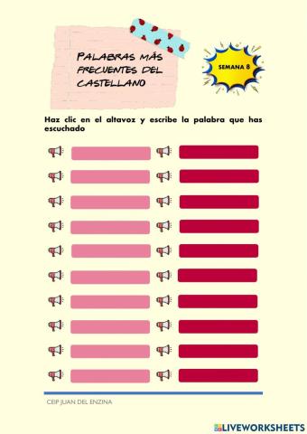 Palabras más frecuentes del castellano 8