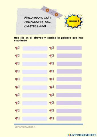 Palabras más frecuentes del castellano 9