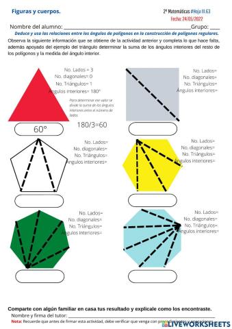 Figuras y cuerpos. Ángulos interiores de polígonos. Hoja 63