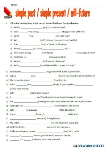 Simple past - simple present - will-future