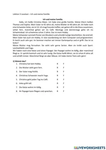 Lesetext - Ich und meine Familie