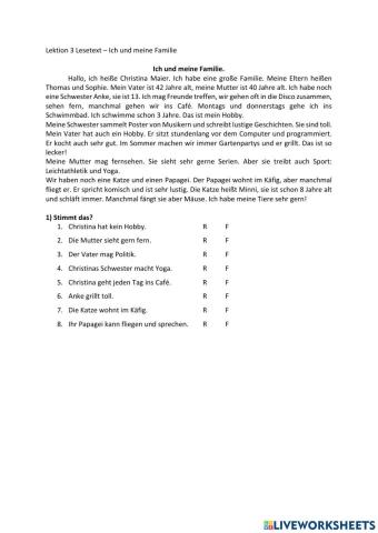 Lesetext - Ich und meine Familie