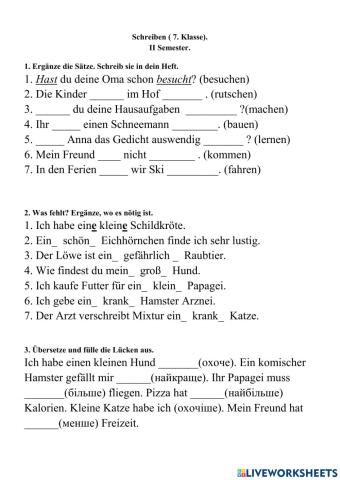 Schreiben,  7.Klasse,  2.Semester
