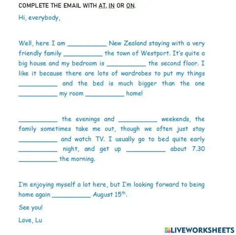 Prepositions of place and time