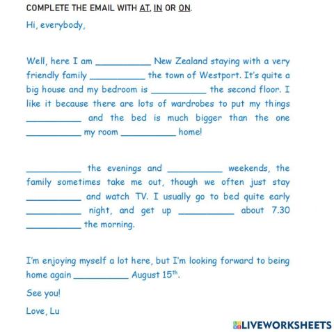 Prepositions of place and time