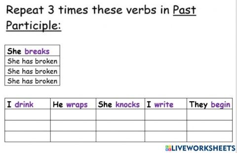 HW MAY 16th PAST PARTICIPLE