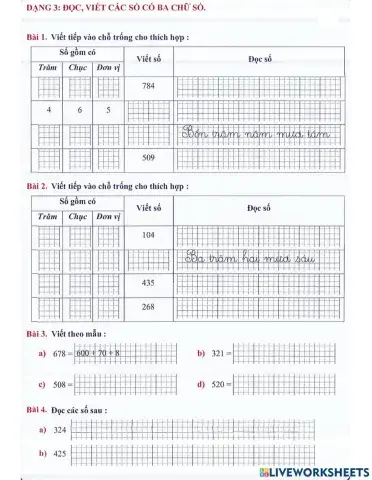 Toán 2 lên 3 - Dạng 3: Đọc, viết các số có ba chữ số