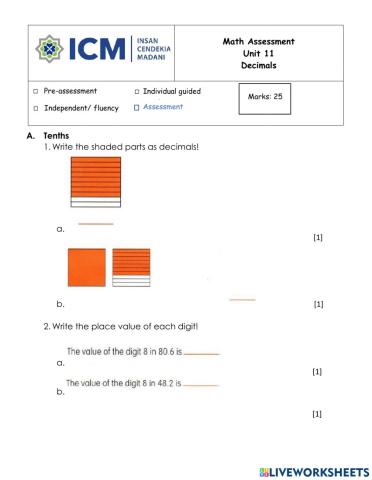 W4M2-Assessment of Unit 11-Decimals