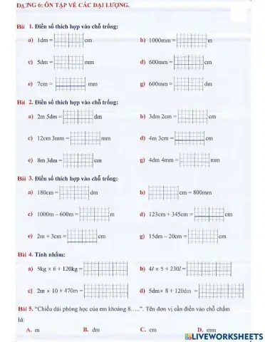 Toán 2 lên 3 - Dạng 6: Ôn tập về đại lượng