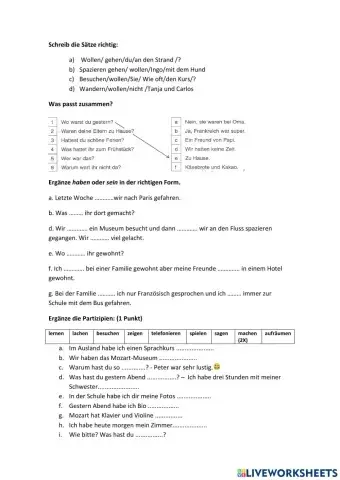 Aufgaben mit Perfekt