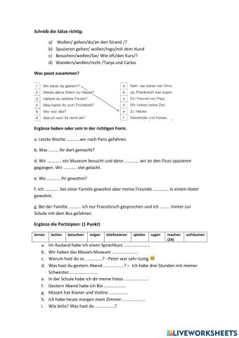 Aufgaben mit Perfekt