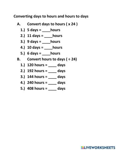 Converting hours to days and days to hours