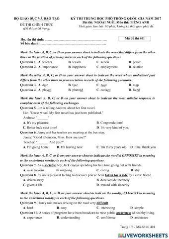 Đề 401 - THPTQG 2017