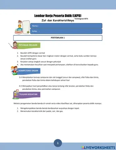 LKPD 1 Zat dan Karakteristinya