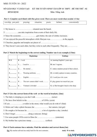 Tuyển sinh vào lớp 10  thpt – đề thi thử - 02