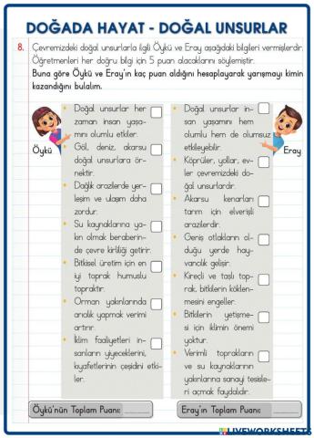 Doğada Hayat Doğal Unsurlar
