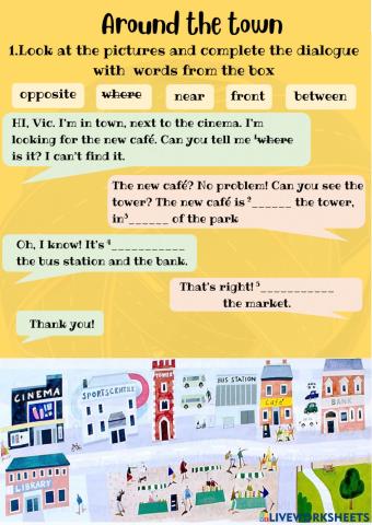 Around the town prepositiion - practice book