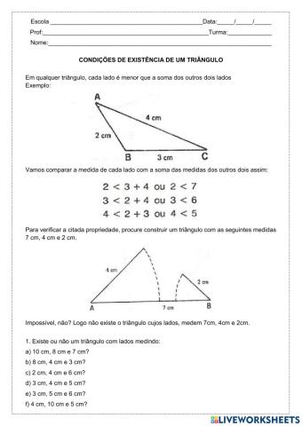 Condições de existência de um triângulo