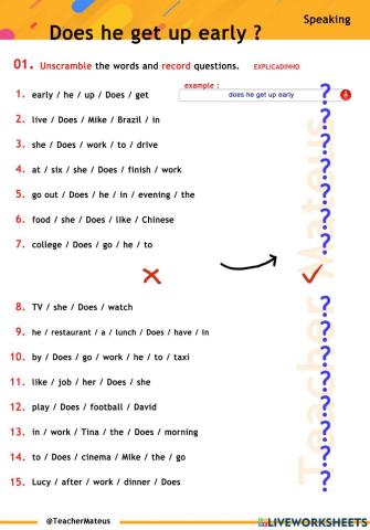 PRESENT SIMPLE - Does he get up early ? - Speaking