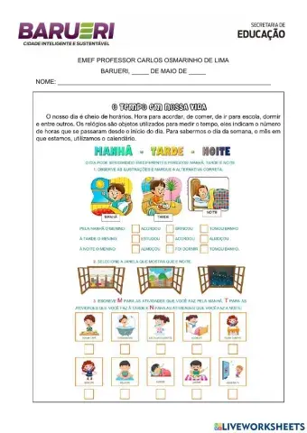 Atividade sobre o dia e a noite.