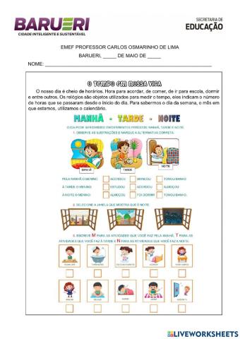 Atividade sobre o dia e a noite.