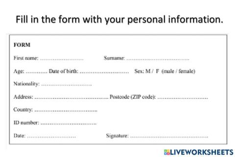 Personal information Form
