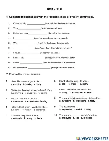 Adjectives for movies (Present S and C)