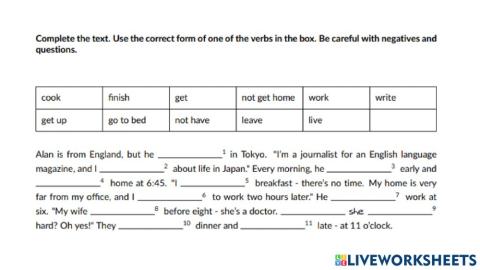 Present Tense - fill the blanks
