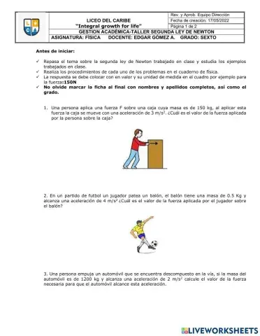 Segunda ley de Newton sexto