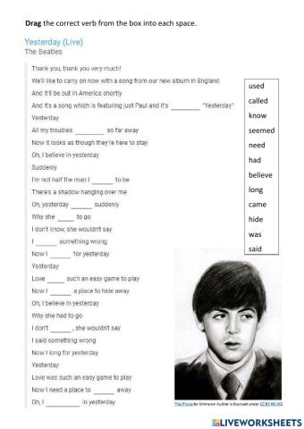 Beatles 'Yesterday' Past and present tense