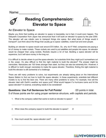 Reading Comprehension: Elevator to Space