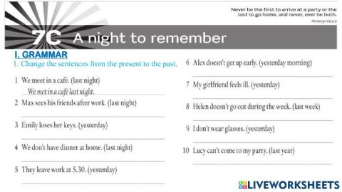 UNIT 7C: A night to remember.