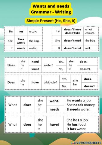 Wants and needs - grammar - writing