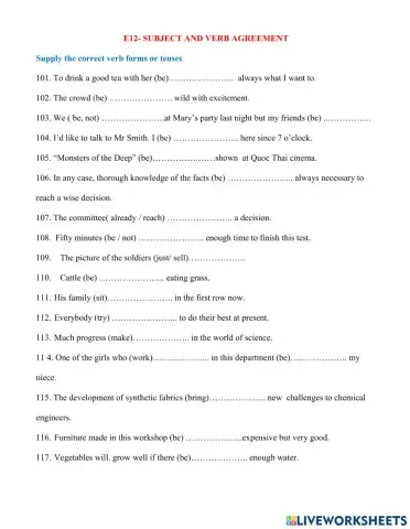 E- 12- verb and subject agreement