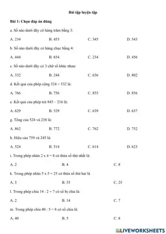 Ôn tập Toán cuối học kì 2