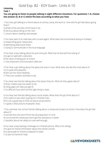 Gold exp b2 - final test - units 6-10