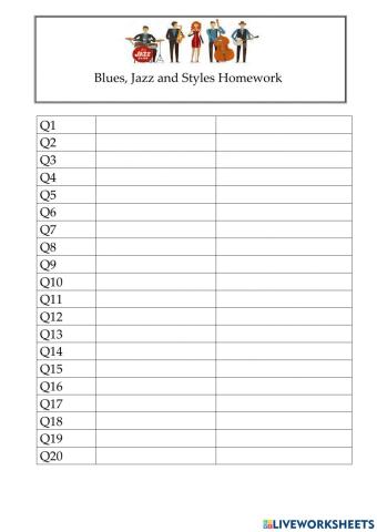 S3 Blues and Jazz Homework