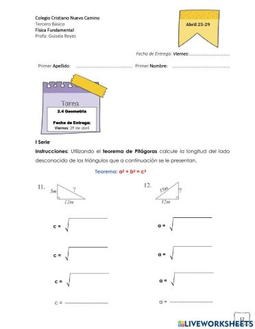 2.4 Geometría: Teorema de Pitágoras