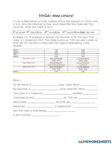 Describing courses-teachers in French