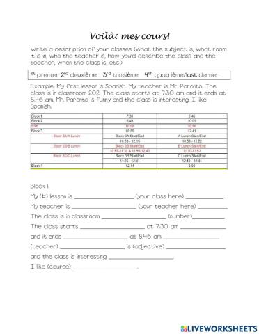 Describing courses-teachers in French