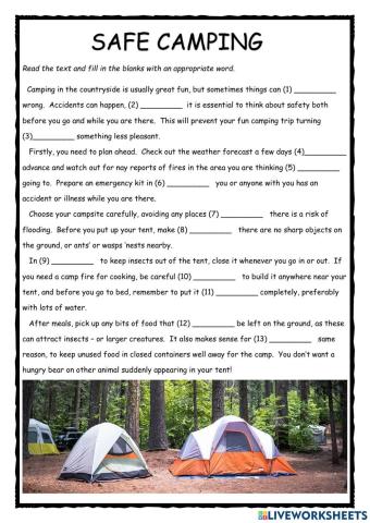 Safe Camping FCE Use of English