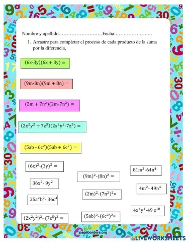 Producto de la suma por la diferencia de 2 términos