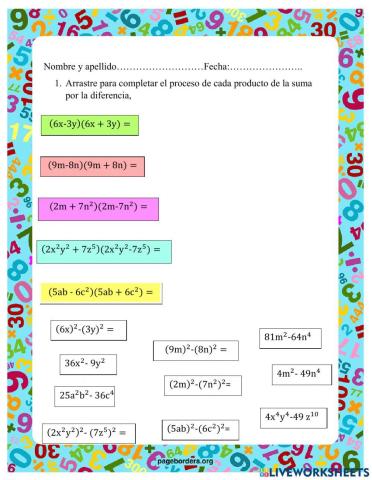 Producto de la suma por la diferencia de 2 términos