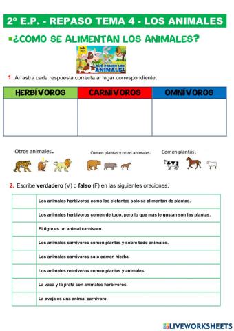 2º Primaria Tema 4: Los animales