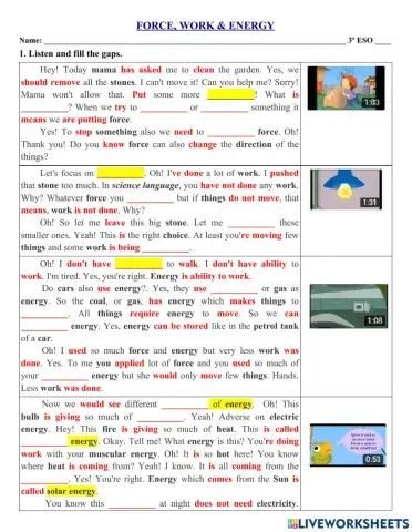 Force, work & energy