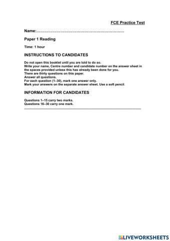 Reading part fce 1