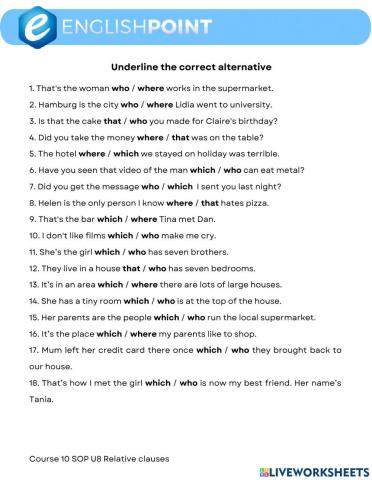 Relative clauses miltiple choice